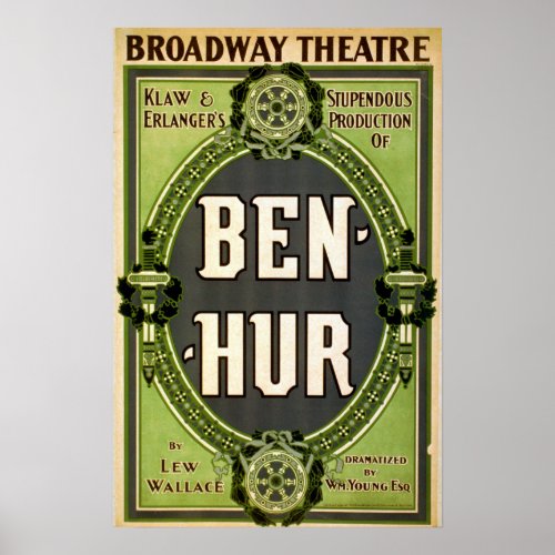 Vintage Broadway Theatre Ben Hur Play Poster