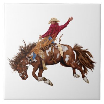 Vintage Bronco Rider Ceramic Tile by stickywicket at Zazzle