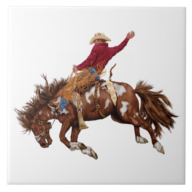 Vintage bronco rider ceramic tile (Front)