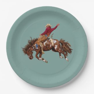 Vintage bronco rider cowboy paper plates