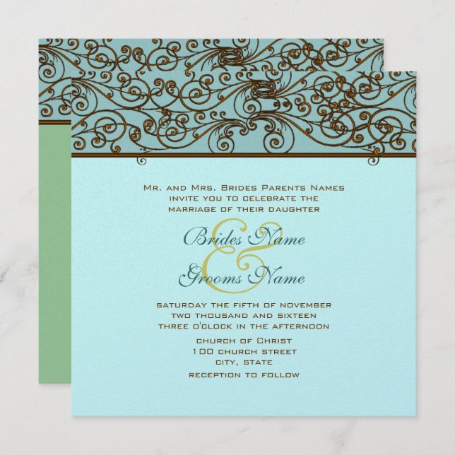 Vintage Bronze Iron Work  Wedding Invitation (Front/Back)