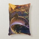 Vintage Brook Trout Fish Fisherman, Sports Fishing Accent Pillow
