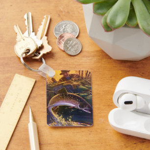 Vintage Brook Trout Fish Fisherman, Sports Fishing Keychain