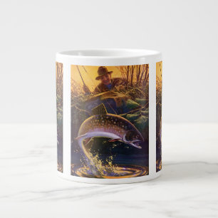 Vintage Brook Trout Fish Fisherman, Sports Fishing Large Coffee Mug