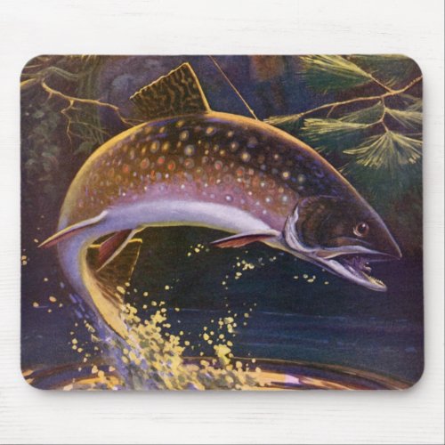 Vintage Brook Trout Fish Fisherman Sports Fishing Mouse Pad