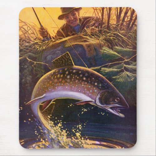Vintage Brook Trout Fish Fisherman Sports Fishing Mouse Pad
