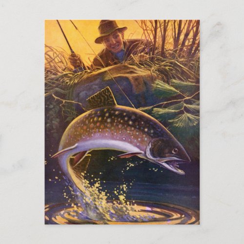 Vintage Brook Trout Fish Fisherman Sports Fishing Postcard