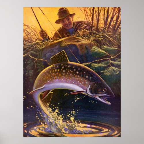 Vintage Brook Trout Fish Fisherman Sports Fishing Poster