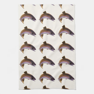 Vintage Brook Trout Fish, Sports Fishing Fisherman Kitchen Towel