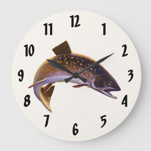 Vintage Brook Trout Fish Sports Fishing Fisherman Large Clock