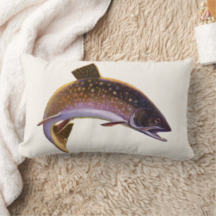 Vintage Brook Trout Fish, Sports Fishing Fisherman Lumbar Pillow
