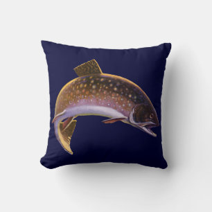 Vintage Brook Trout Fish, Sports Fishing Fisherman Throw Pillow