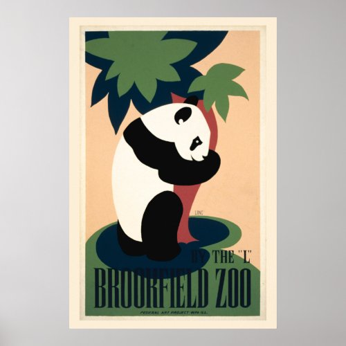 Vintage Brookfield Zoo Cute Panda Poster