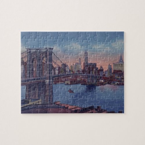 Vintage Brooklyn Bridge Art Painting Jigsaw Puzzle