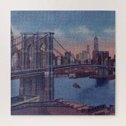 Vintage Brooklyn Bridge Art Painting Jigsaw Puzzle