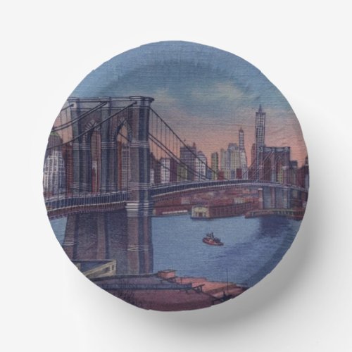 Vintage Brooklyn Bridge Art Painting Paper Bowls