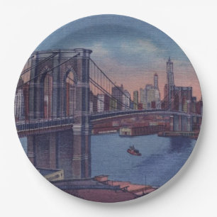 Vintage Brooklyn Bridge Art Painting Paper Plates