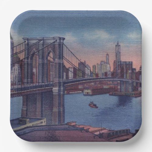 Vintage Brooklyn Bridge Art Painting Paper Plates