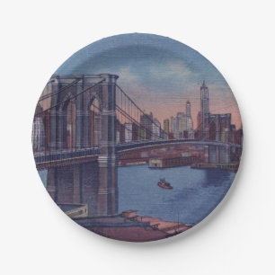 Vintage Brooklyn Bridge Art Painting Paper Plates