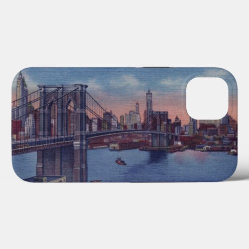 Vintage Brooklyn Bridge Blue iPhone 13 Case