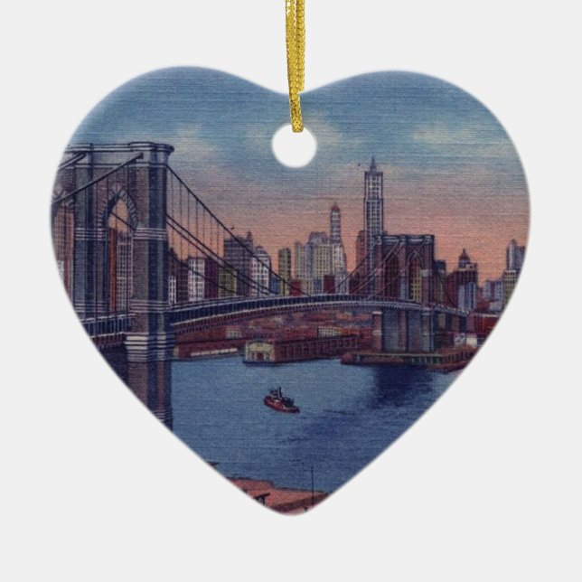 Vintage Brooklyn Bridge Ceramic Ornament (Front)
