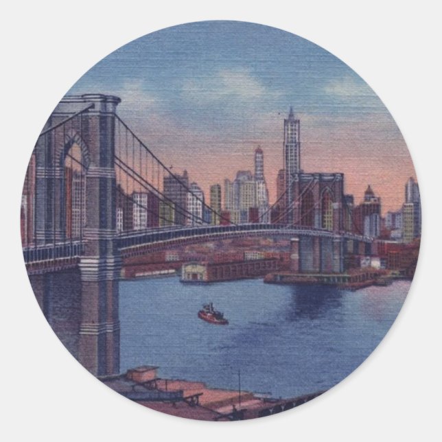 Vintage Brooklyn Bridge Classic Round Sticker (Front)