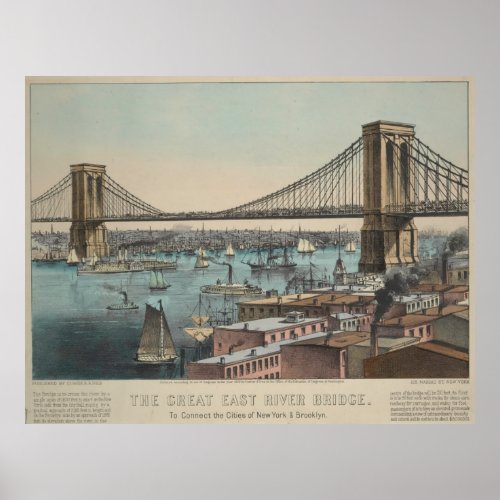 Vintage Brooklyn Bridge Illustration 1872 Poster