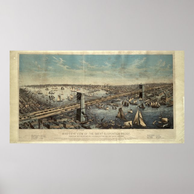 Vintage Brooklyn Bridge Illustration (1883) Poster (Front)