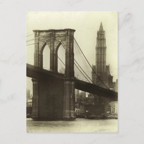 Vintage Brooklyn Bridge New York City Skyline Postcard