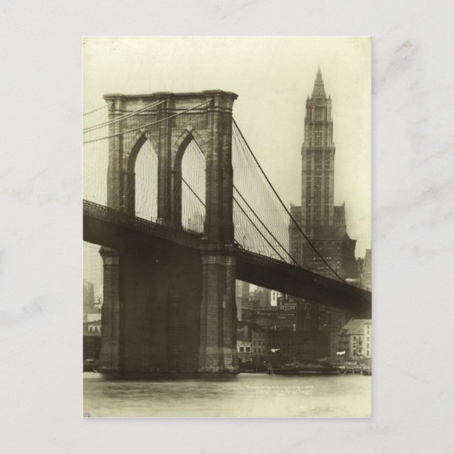 Vintage Brooklyn Bridge New York City Skyline Postcard (Front)