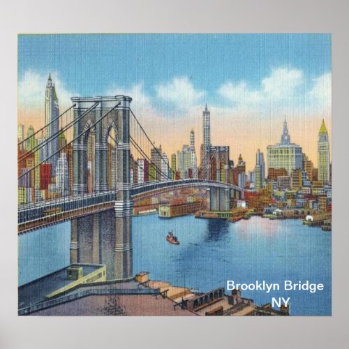 Vintage Brooklyn Bridge New York Poster