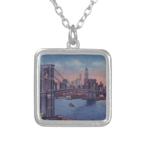Vintage Brooklyn Bridge Silver Plated Necklace