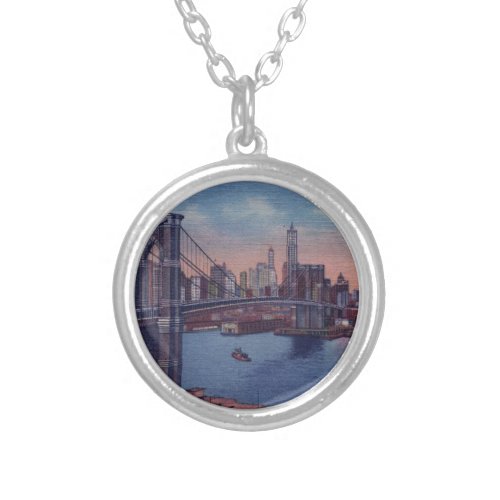 Vintage Brooklyn Bridge Silver Plated Necklace