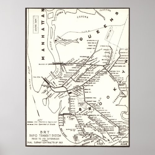 Vintage Brooklyn NY Transit System Map 1912 Poster