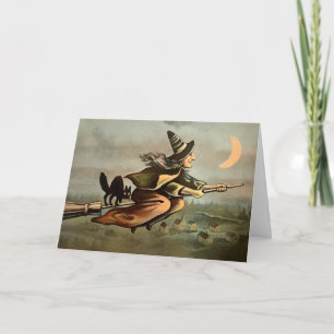 Vintage Broom Witch Halloween Card