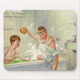Vintage Brothers, Children, Boys Splashing in Tub, Mouse Pad