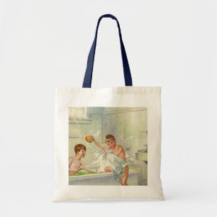 Vintage Brothers, Children, Boys Splashing in Tub, Tote Bag