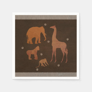 Vintage Brown African Safari Jungle Zoo Animals Paper Napkins
