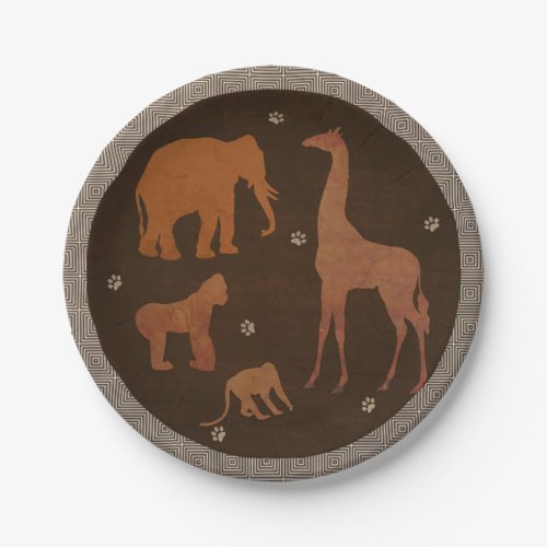 Vintage Brown African Safari Jungle Zoo Animals Paper Plates