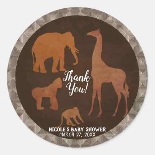 Vintage Brown African Safari Jungle Zoo Favor Classic Round Sticker