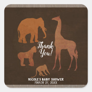 Vintage Brown African Safari Jungle Zoo Favor Square Sticker