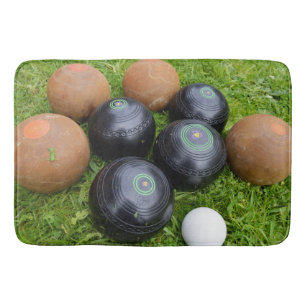 Vintage Brown And Black Lawn Bowls, Bath Mat