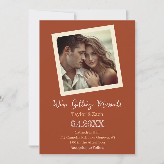 Vintage Brown and Cream Retro Photo Wedding Invitation (Front)