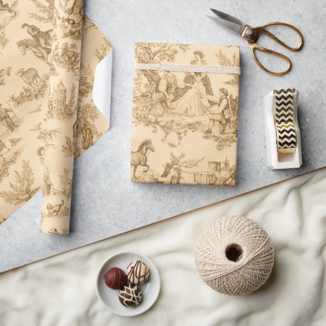 Vintage Brown and Ivory Toile Wrapping Paper (Crafts)