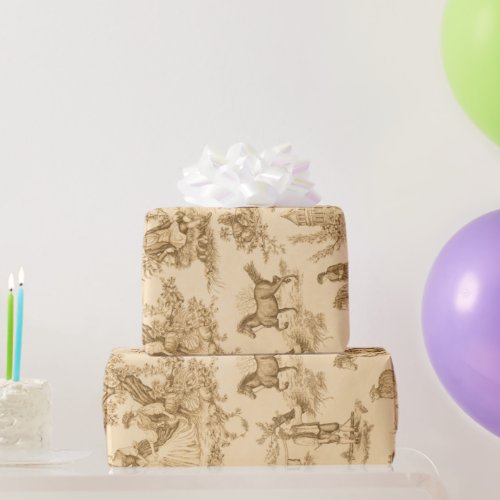 Vintage Brown and Ivory Toile Wrapping Paper