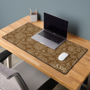 Vintage Brown and Tan Floral Monogram Desk Mat