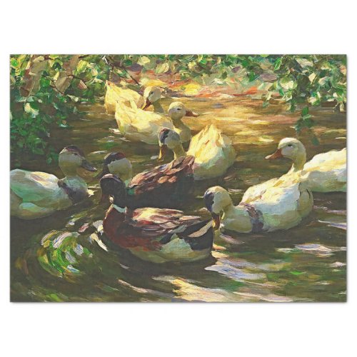 Vintage Brown And White Ducks In a Pond Decoupage Tissue Paper