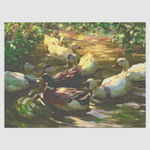 Vintage Brown And White Ducks In a Pond Decoupage Tissue Paper