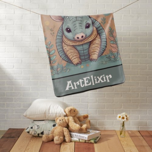 Vintage Brown Armadillo Print Baby Blanket