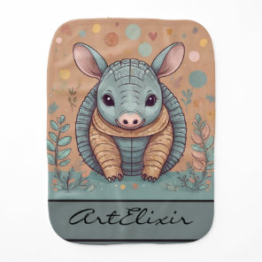 Vintage Brown Armadillo Print Baby Burp Cloth